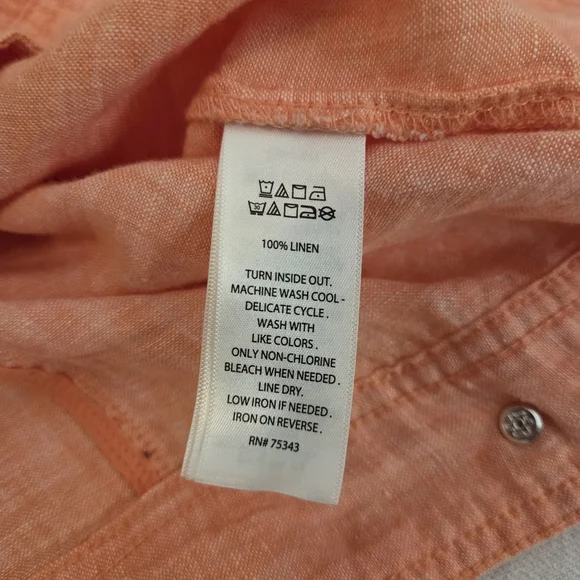 JONES & CO. Coral Peach 100% Linen Button Front Lagenlook Beachy Shacket Size L - Picture 11 of 12